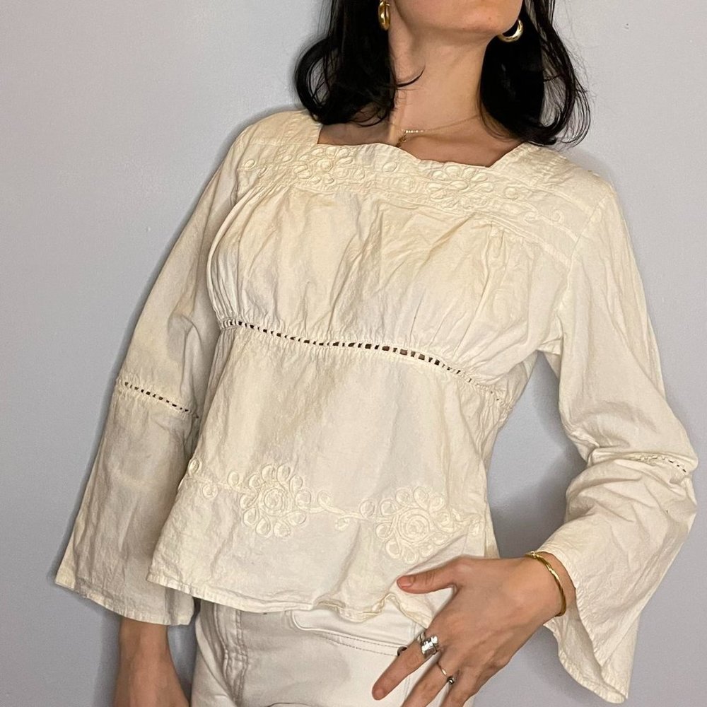 Bohemian creamy white embroidered top